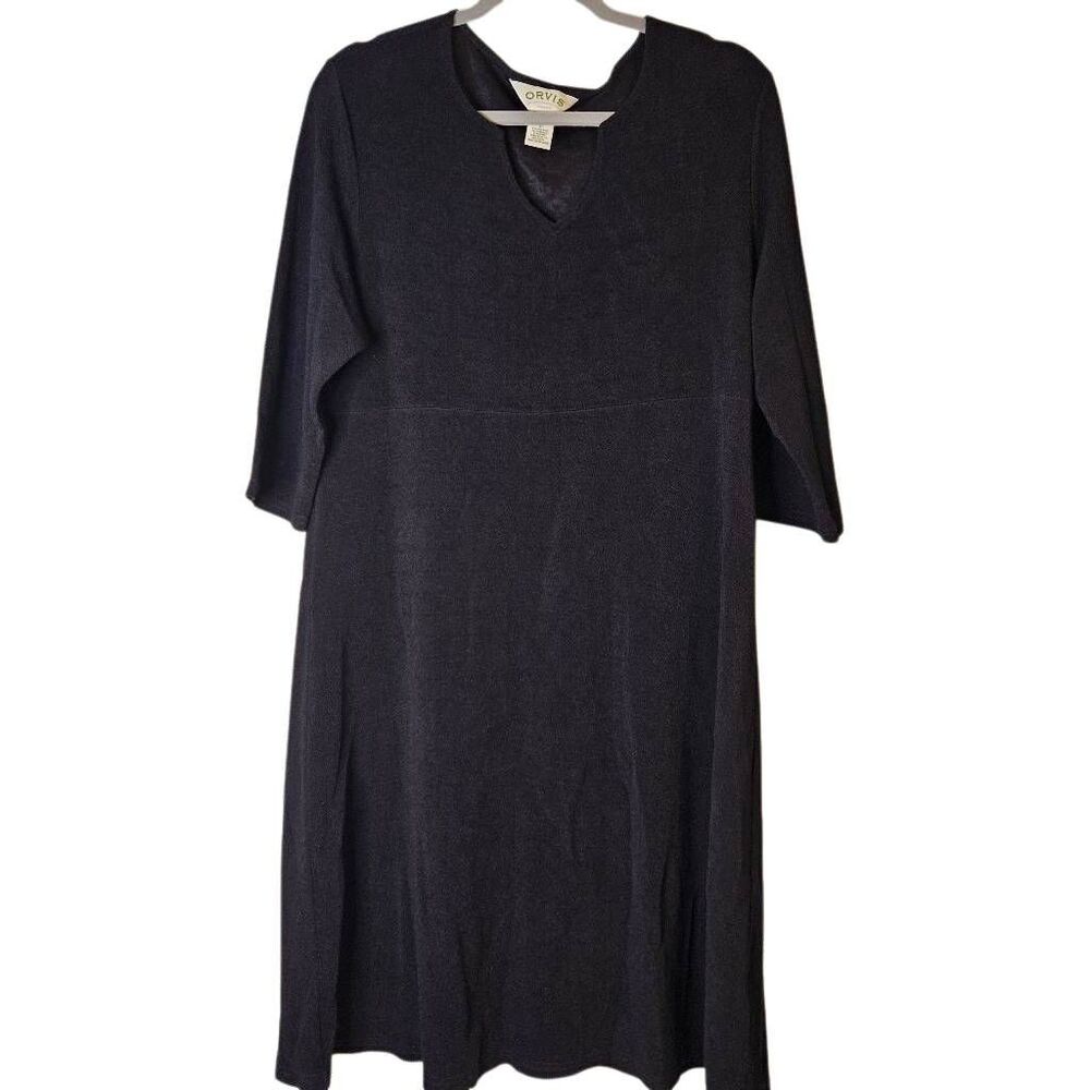 Orvis modest black textured midi dress. Size XL.